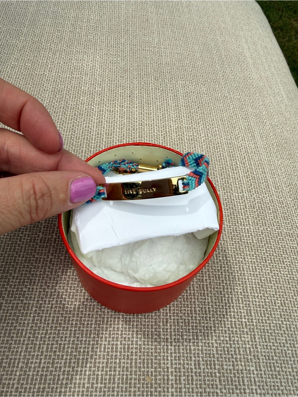 Kate Spade “Live Fully” Gold Plate Friendship Bracelet - Turquoise Multi. New